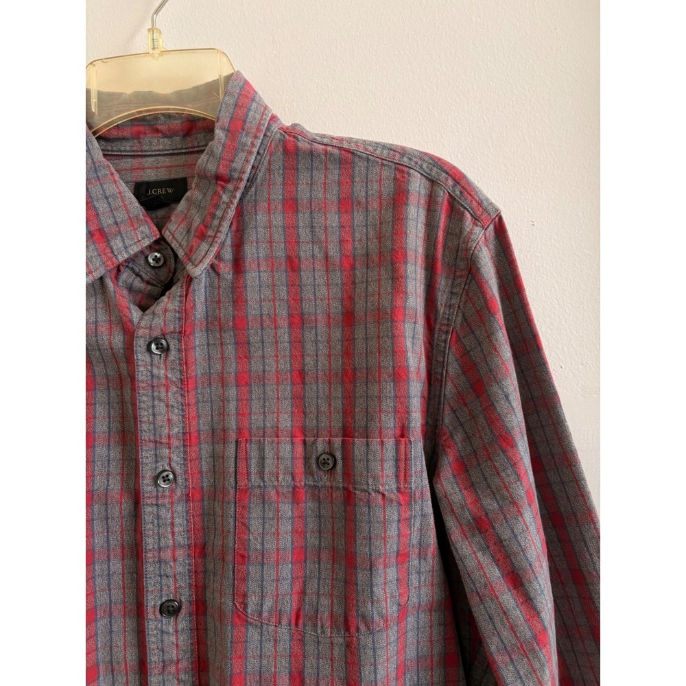 J.Crew Mens Plaid Button Down Shirt Red‎ Gray Long Sleeve Pocket Preppy M - Picture 4 of 8